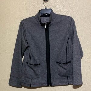 Allison Daley Jacket Blazer SP Gray Black Stretchy Hounds Tooth Print Zip Up